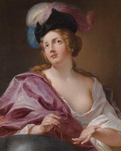 Weibliche Astronomin mit einem Globus und einem Paar Zirkel von Jacques Francois Courtin